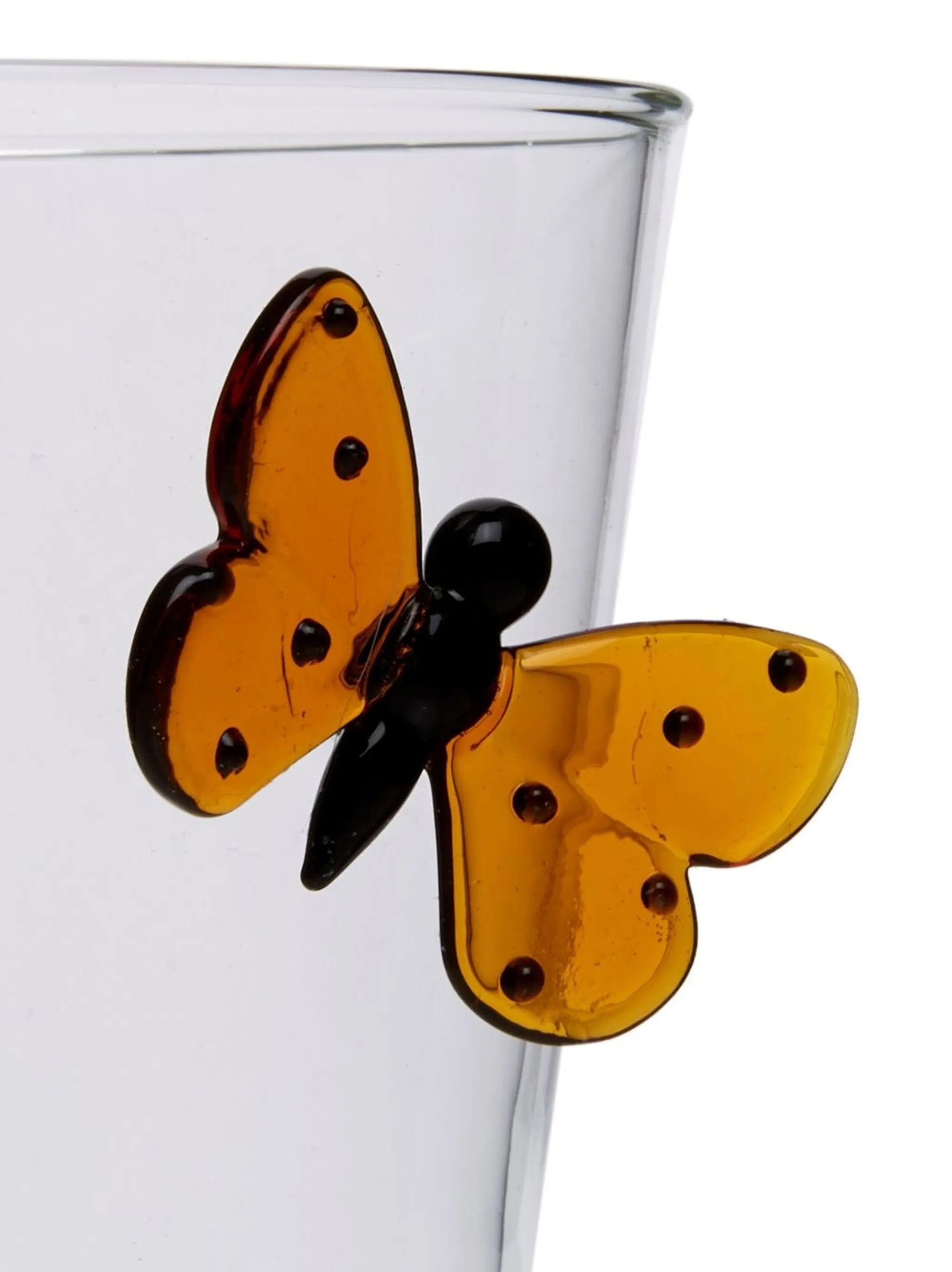 Glass Cup, Floating Butterfly, Orange