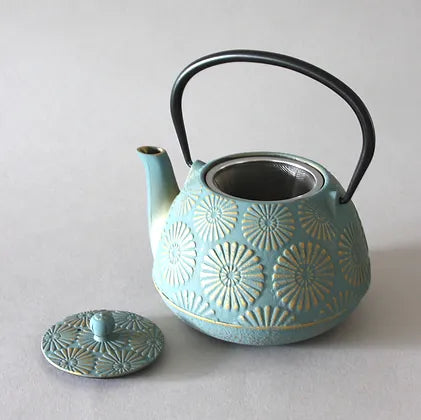 Teapot, Cast Iron, Teal/Gold