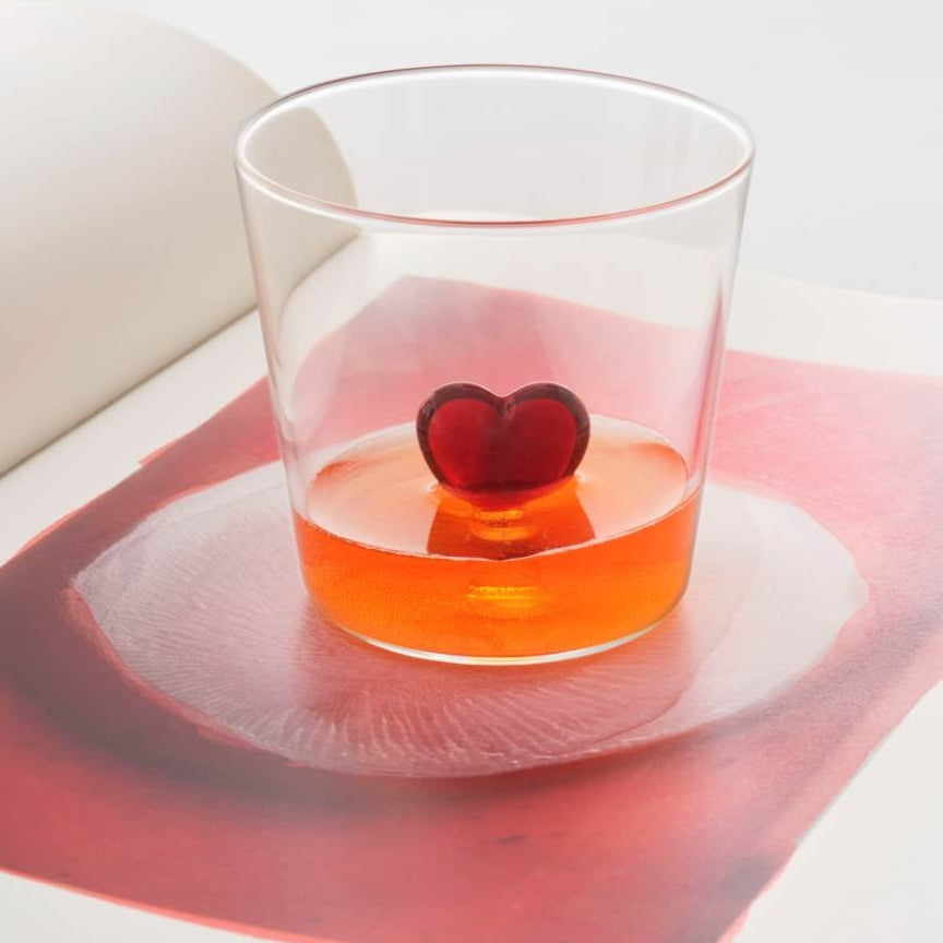 Glass Cup, Floating Red Heart