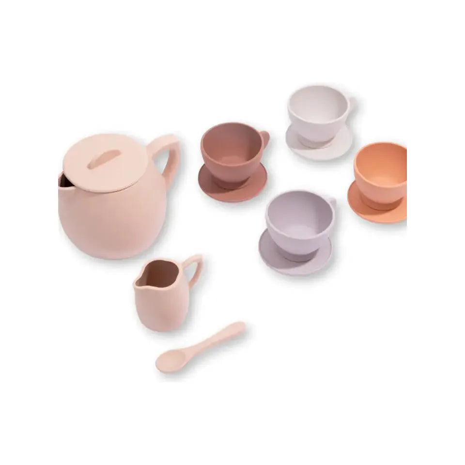 Unbreakable Tea Set, Silicone 12 piece set in Neutral Pinks