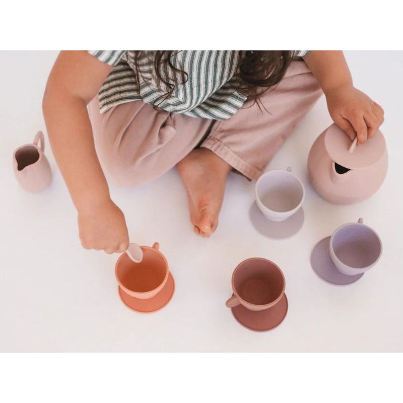 Unbreakable Tea Set, Silicone 12 piece set in Neutral Pinks