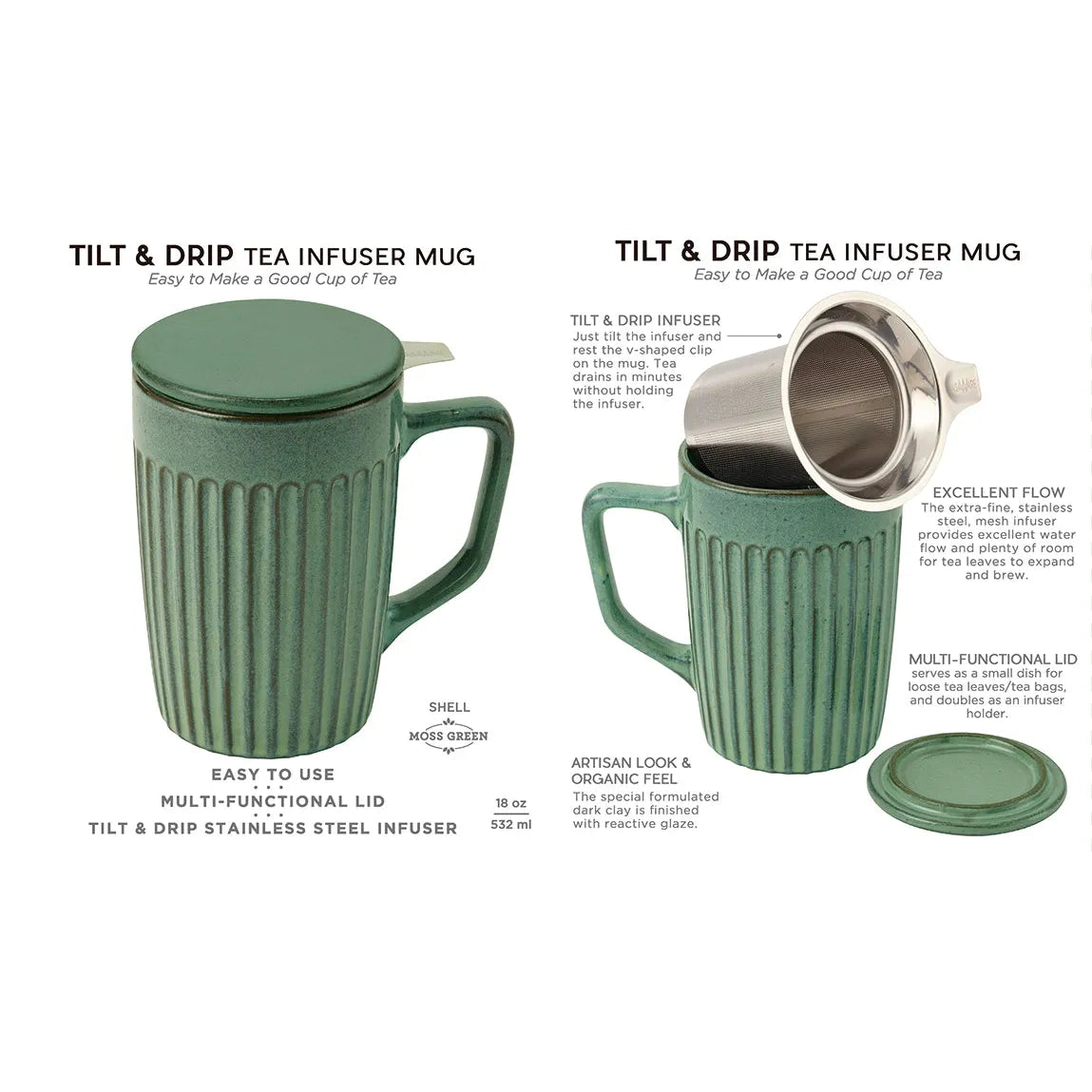 Mug + Infuser, Green Mug Shell, 18 oz